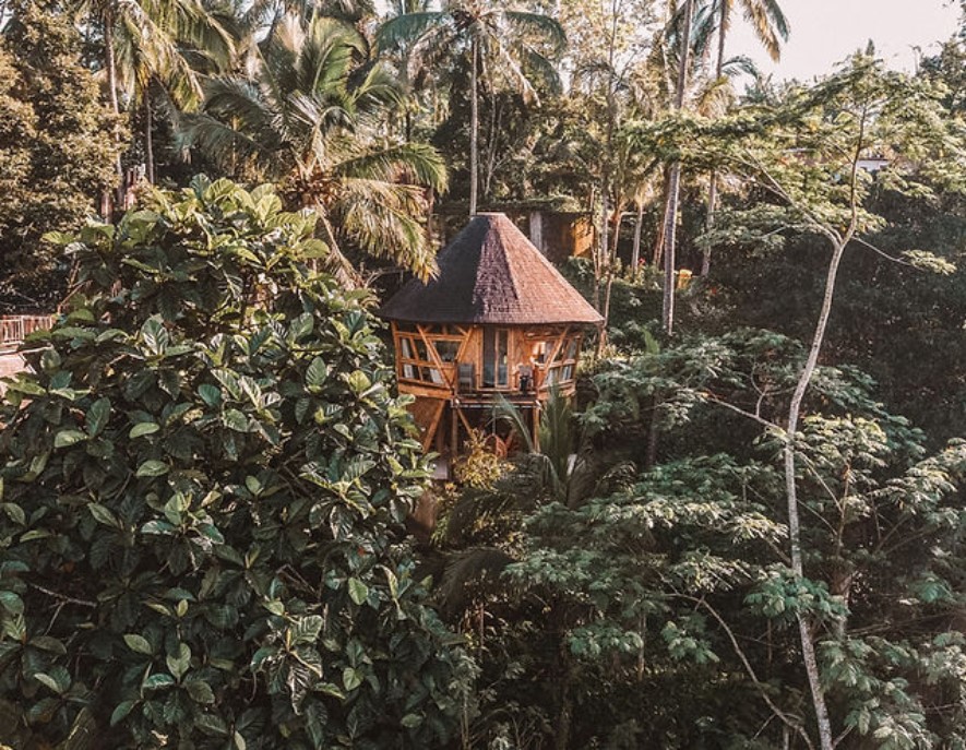 Eco bamboo villa at Sebatu Sanctuary surrounded by jungle